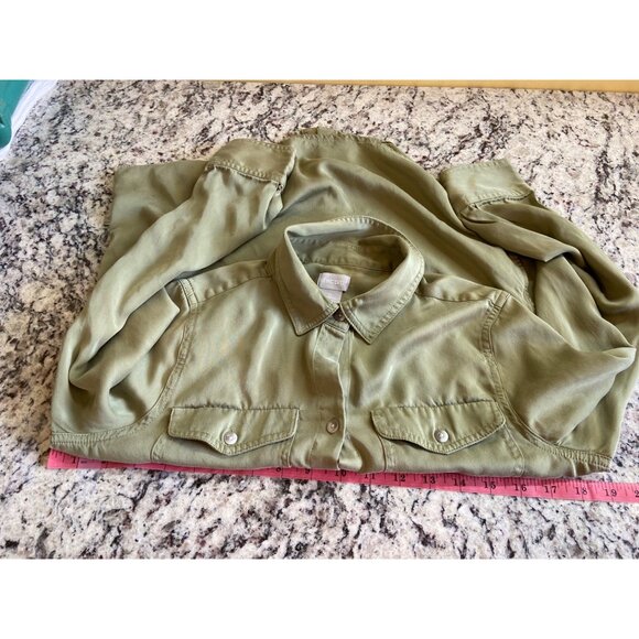 Chicos Womens ButtonUp Shirt Small Size 0 Olive Green Front Pockets Cabincore - Picture 5 of 8